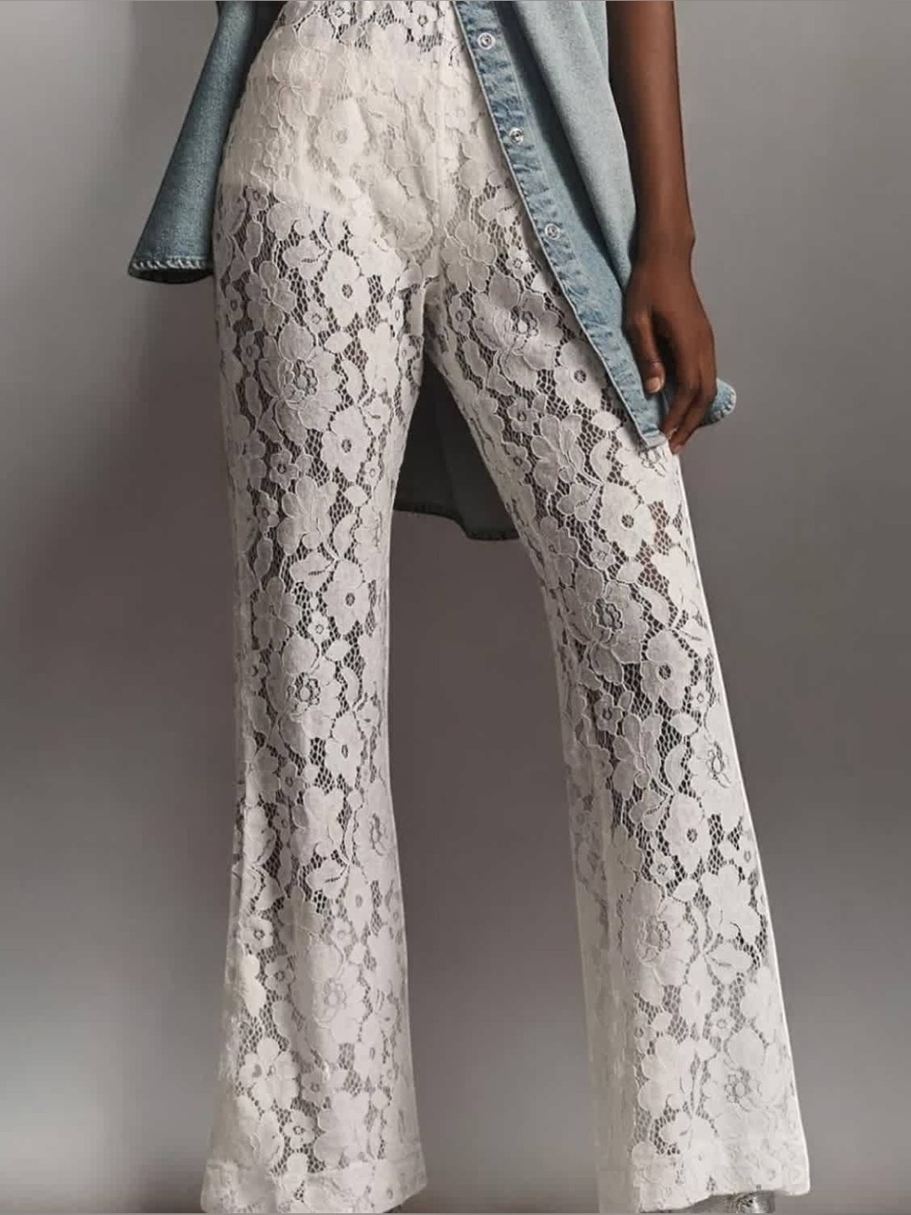 NWT Coffee Made Me Do It White Floral Lace Wide Leg Pant Size Small/Medium